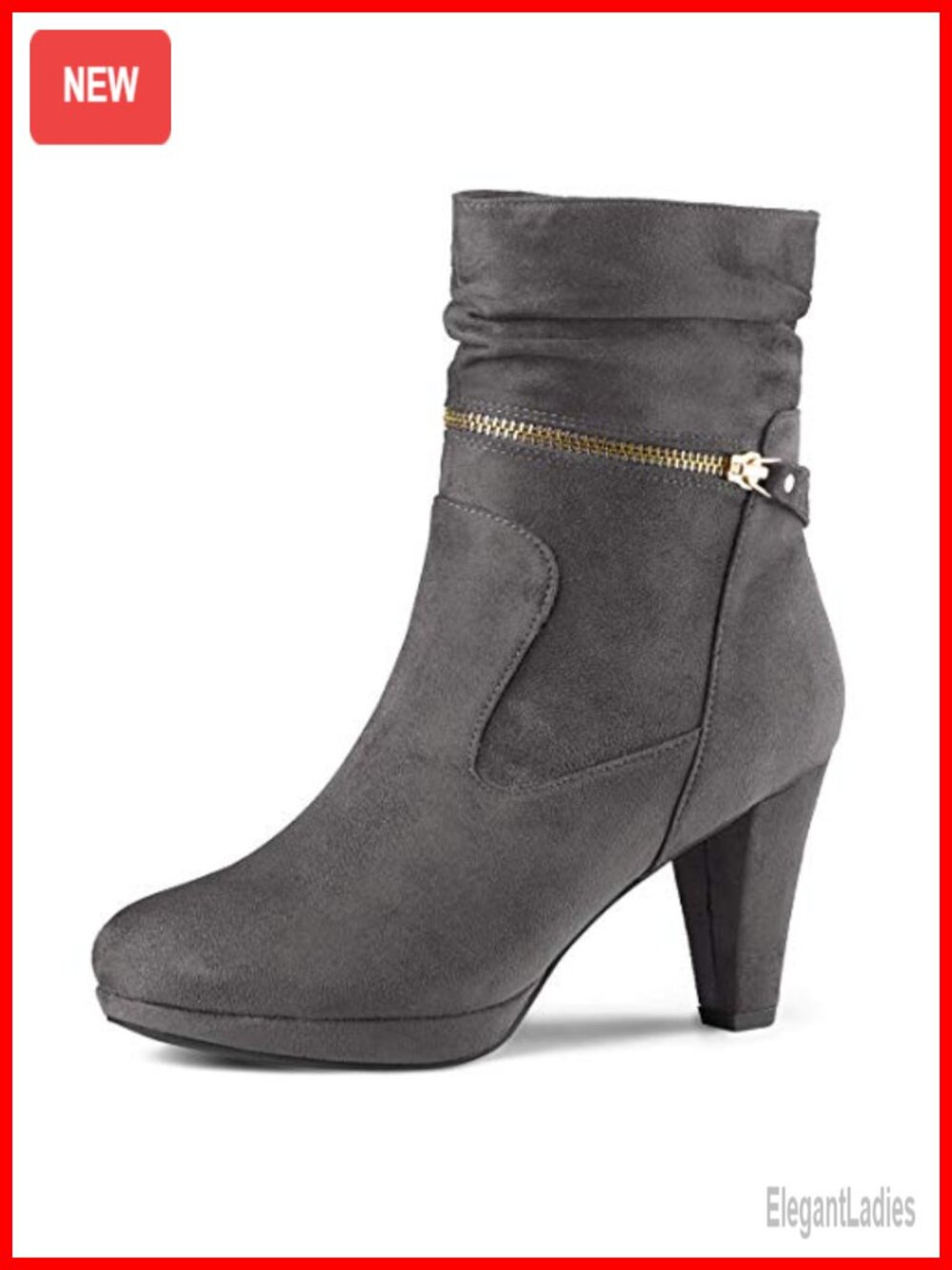 Faux Suede Ankle Boots Platform High Heel Mid Calf Side Zip